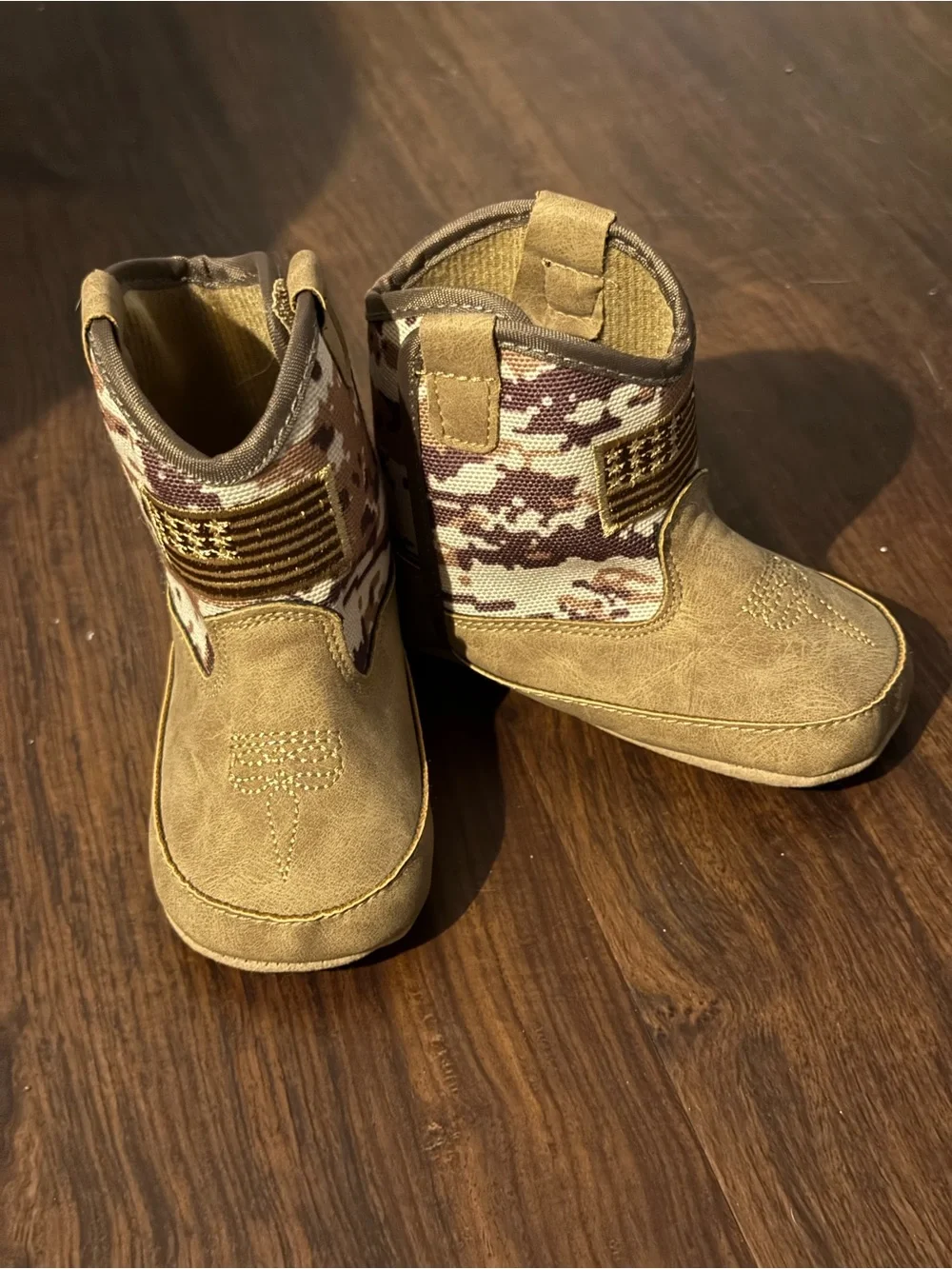 Kids Tan Suede & Camouflage Bootie